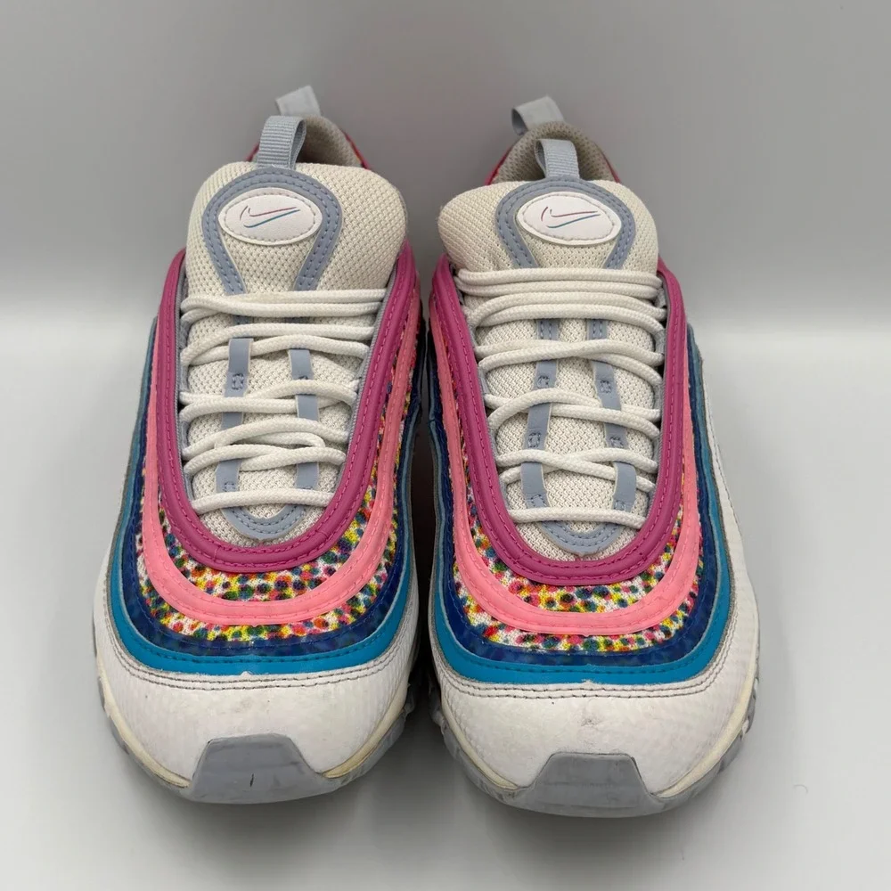 Nike Air Max 97 GS White Pink Blue Confetti Sneakers Size 6.5Y